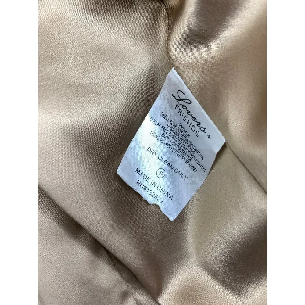 Lovers + Friends Jacket Women's Size XS Tweed Fur Trimmed Asymmetrical Zip Tan